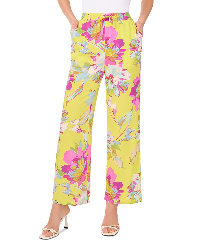 Vince Camuto Floral Drawstring Pants In Lime Green