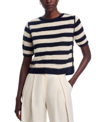 Sioni - Striped Short Sleeve Pullover Sweater