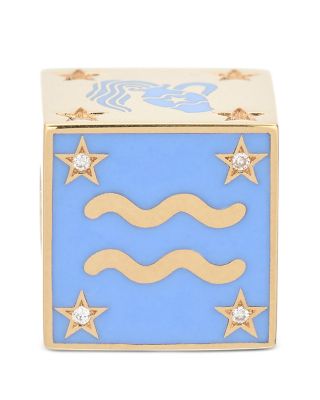 9K Aquarius Zodiac Diamond & Ceramic Block Big Bead