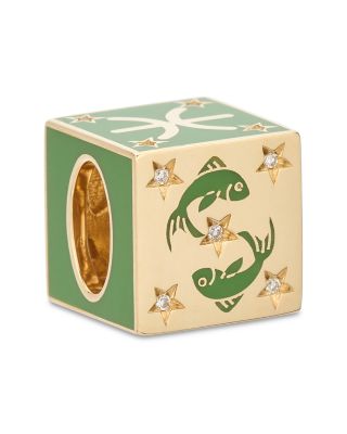 9K Pisces Zodiac Diamond & Ceramic Block Big Bead