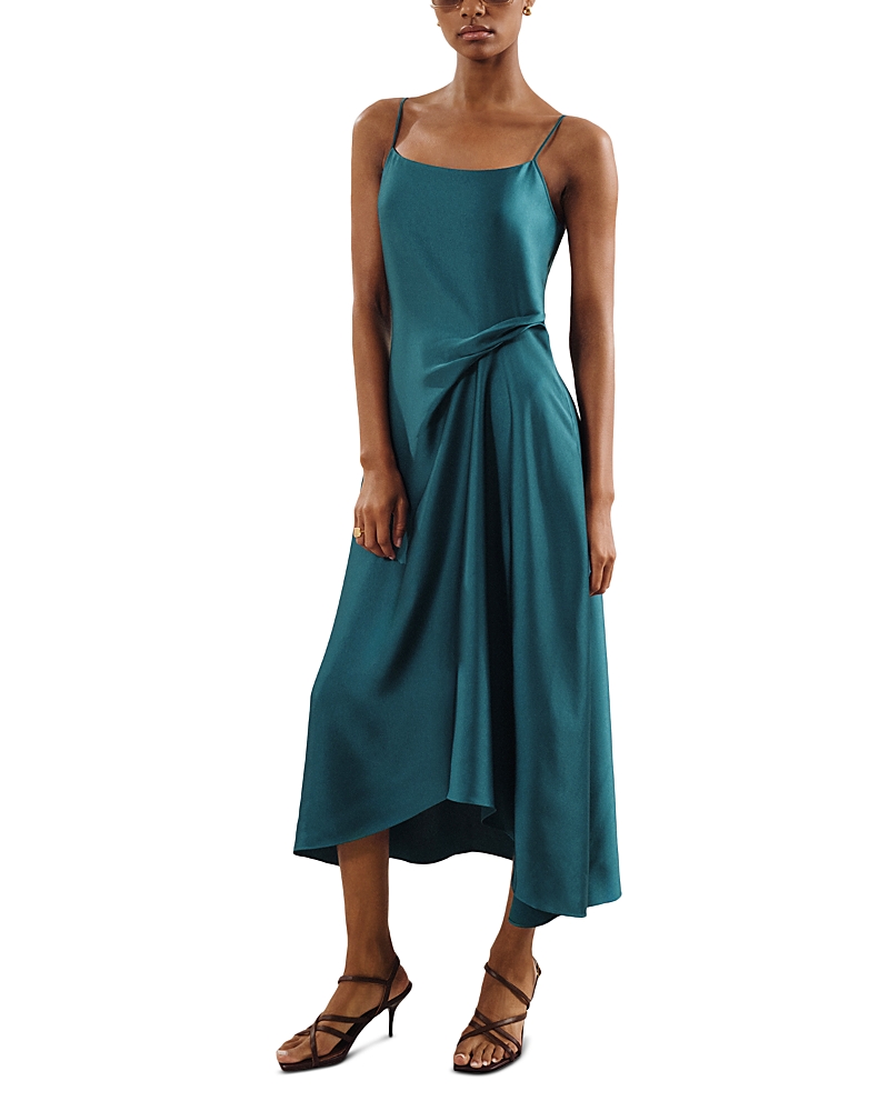 Reiss Womens Zoey Square-neck Satin Midi Dress Teal In Teal