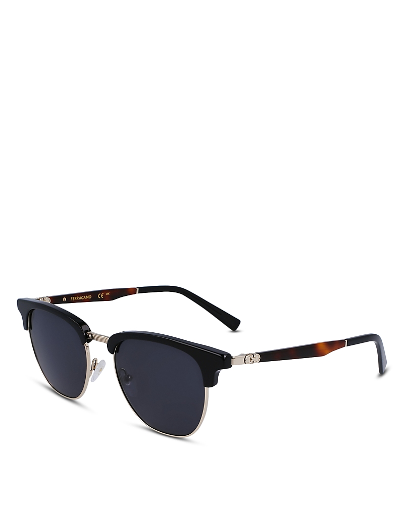 Ferragamo Brow Line Square Sunglasses, 53mm In Black/gold