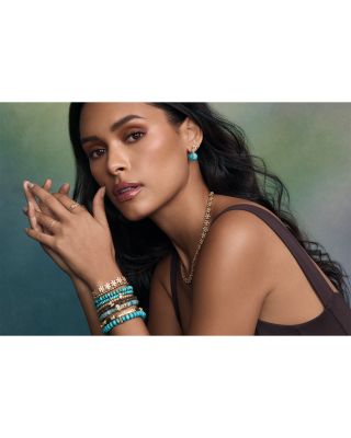 14K Yellow Gold Peruvian Opal & Diamond Daisy Beaded Stretch Bracelet