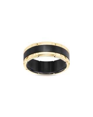 Men&#39;s Band with a Link Edge in Black &amp; Yellow Tungsten