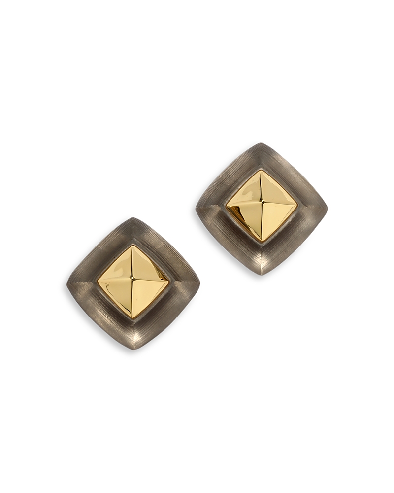 Alexis Bittar Luminous Lucite Armor Black Framed Diamond Shape Drop Earrings In 14k Gold Plated In Gray/gold