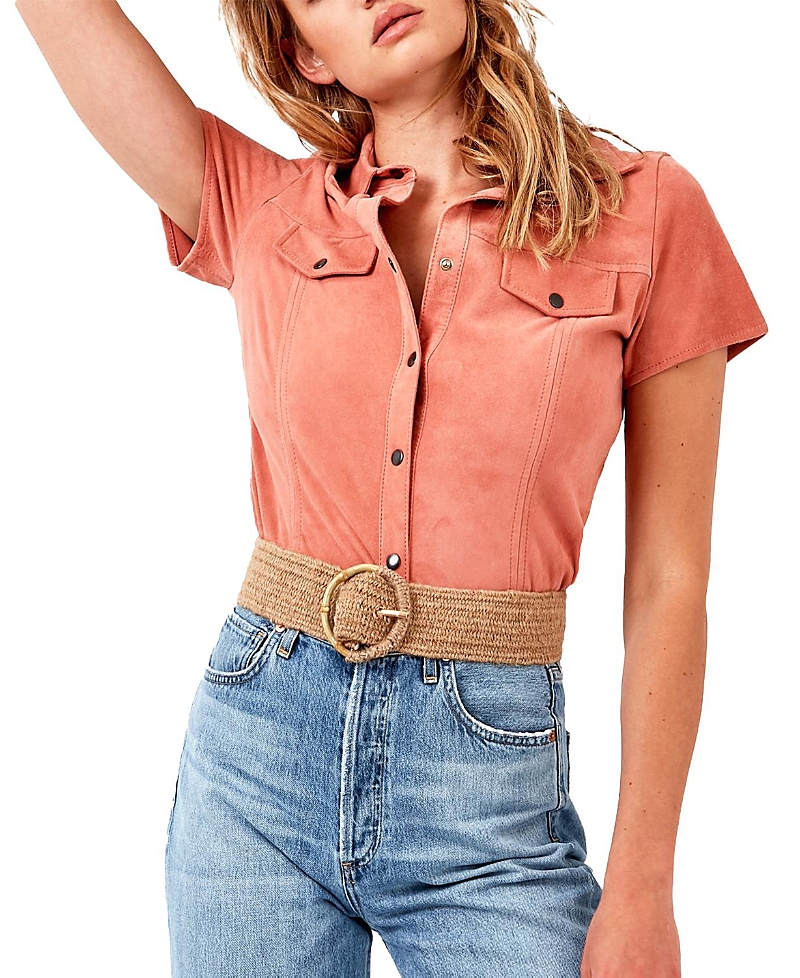 As By Df Officer Suede Button Up Shirt In Melon