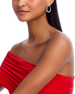 Diamond Pav&eacute; Oval Hoop Earrings in 14K White Gold, 2.40 tcw