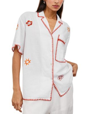 Island Embroidered Relaxed Fit Linen Shirt