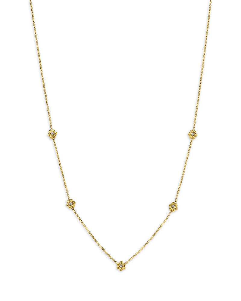 Zoë Chicco 14k Yellow Gold Prong Diamonds Tiny Bead Flower Collar Necklace, 14-16 In Yellow
