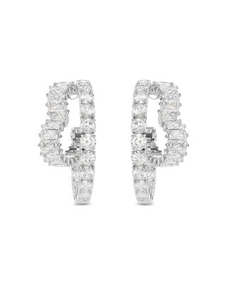 Matrix Crystal Round & Heart Double Row Hoop Earrings in Rhodium Plated
