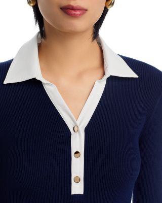 Long Sleeve Collared V Neck Top