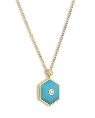 18K Yellow Gold Baia Turquoise & Diamond Hexagon Pendant Necklace, 16.-18"