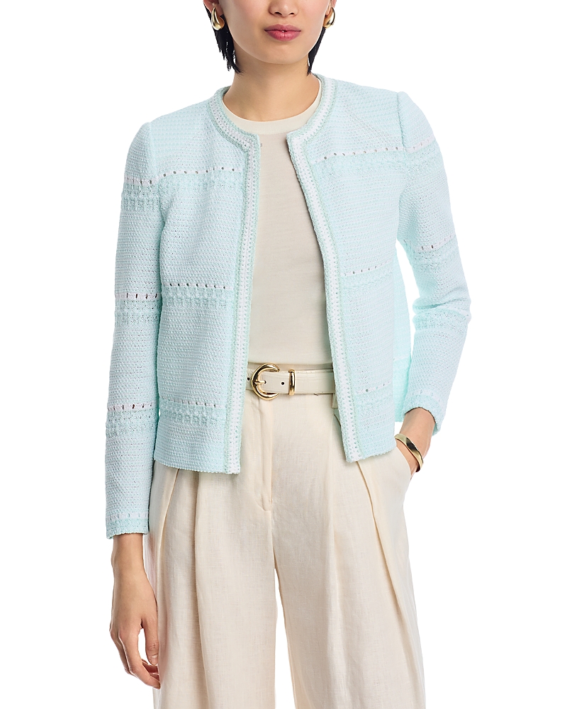 Misook Modern-fit Tweed Knit Jacket In Aquatic/white