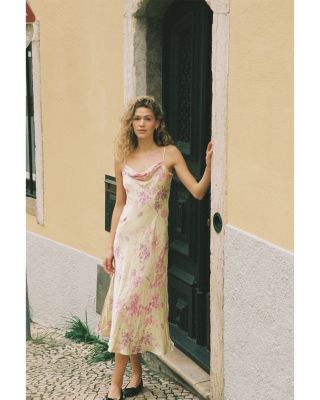 Elyria Oona Yellow Satin Maxi Dress