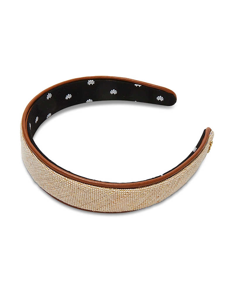 Lele Sadoughi Bessette Faux Leather Trim Headband In Natural Canvas