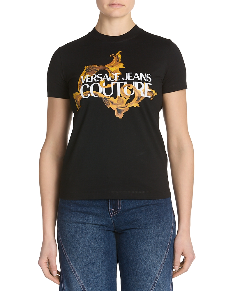 Versace Jeans Couture Black Screen-printed Cotton Jersey T-shirt In Black
