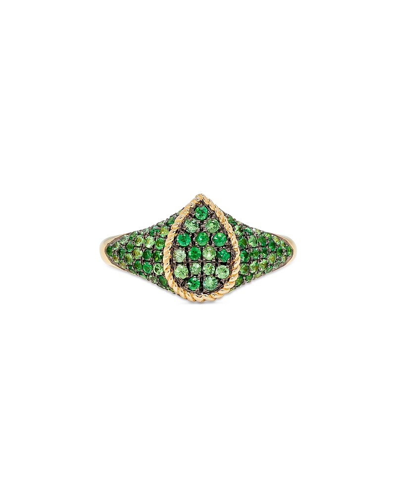 Yvonne Léon 9k Yellow Gold Tsavorite Pave Baby Chevaliere Poire Signet Ring In Yellow Gold