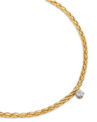 18K White & Yellow Gold Collier Palmier Flottant Diamond Solitaire Collar Necklace, 17.71"