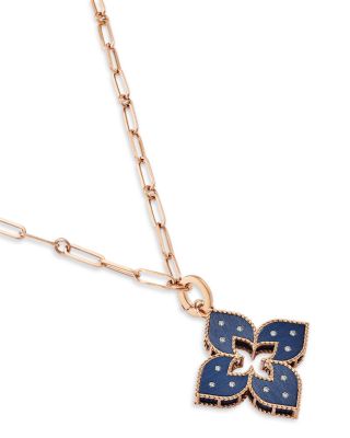 18K Rose Gold Venetian Princess Titanium Diamond Flower 33" Pendant Necklace