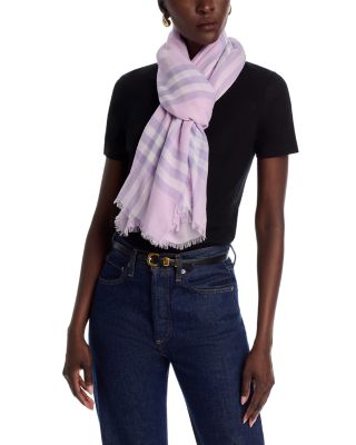 Wide Check Lightweight Wool Scarf
