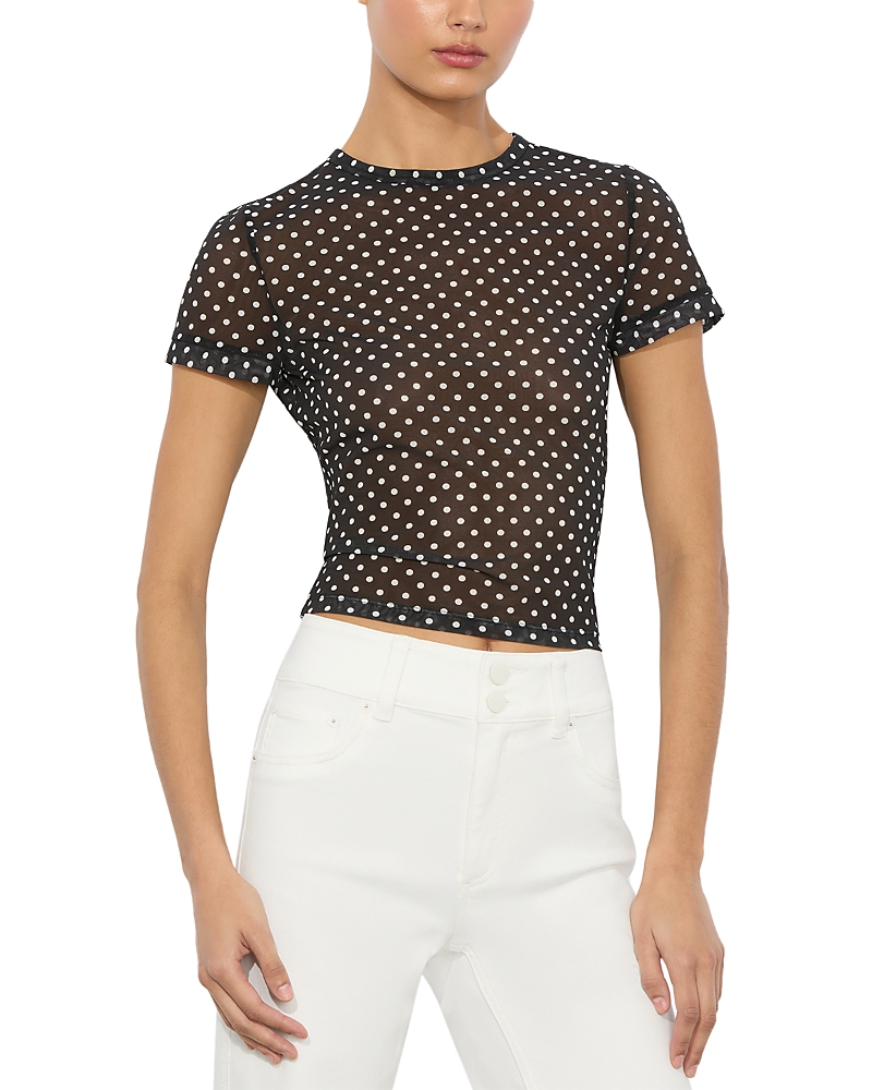 Alice And Olivia Tess Crewneck Tee In Black White Dot