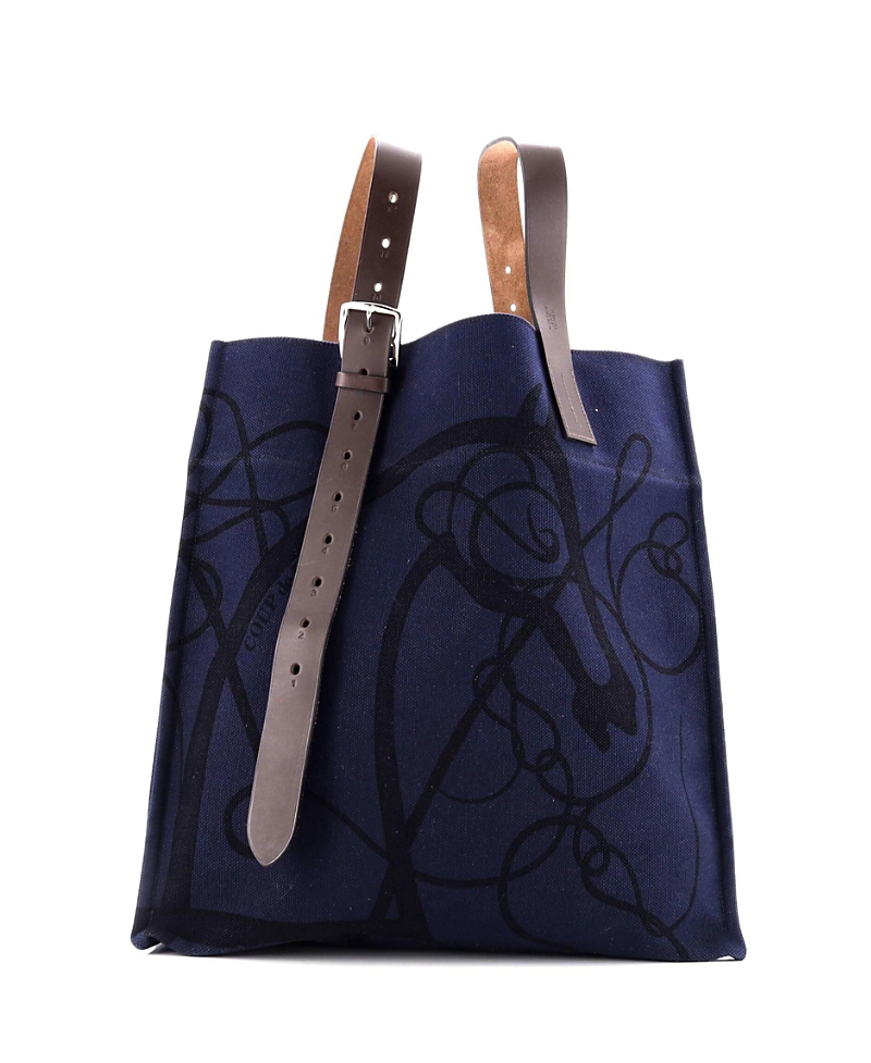 Pre-owned Pre-owned Hermes Hermes Etriviere Shopping Tote Printed Toile And Leather In Blue/ Blue/ Brown