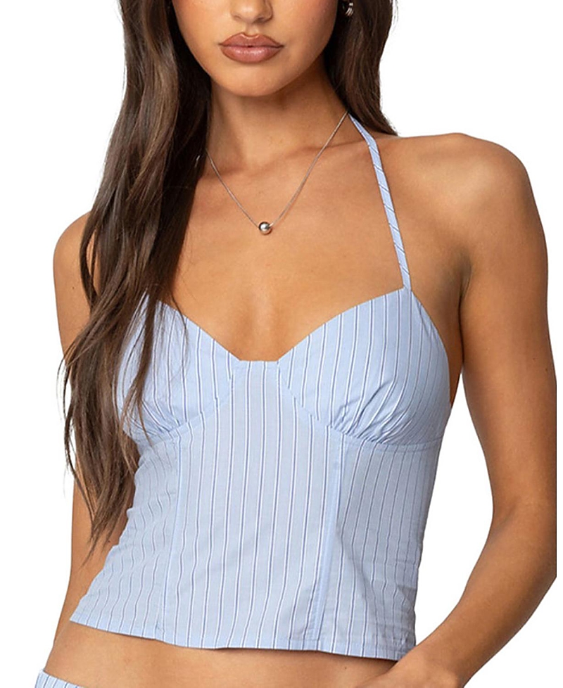EDIKTED JANEY PINSTRIPE HALTER TOP