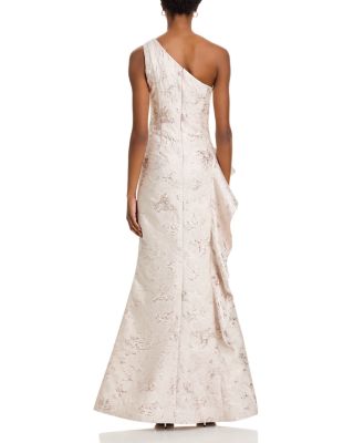 Metallic Jacquard One-Shoulder Gown