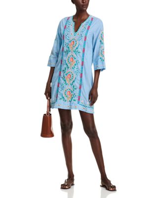 Embroidered Split Neck Swing Dress