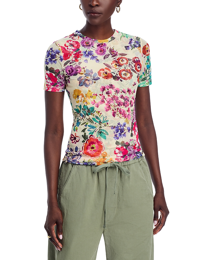 Johnny Was Floral Mesh Short Sleeve Tee