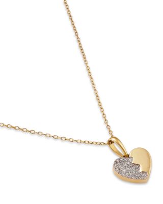 Diamond Pav&eacute; Heart Pendant Necklace in 14K Yellow Gold, 0.12 tcw