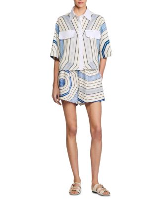 sandro spiral motif silk midi dress Sandro Spiral-Motif Midi Dress In Blue - 40% Off