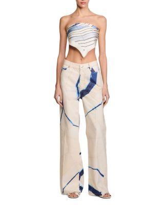 Wide Leg Striped Jeans in Ecru