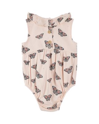Girls' Monarch Butterfly Print Ribbed Bubble Romper - Baby
