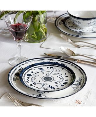 Et Cie Bruges Blue Porcelain 16 Piece Dinnerware Set, Service for 4