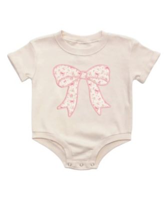 Girls' Ditsy Floral Bow Patch Short Sleeve Romper - Baby