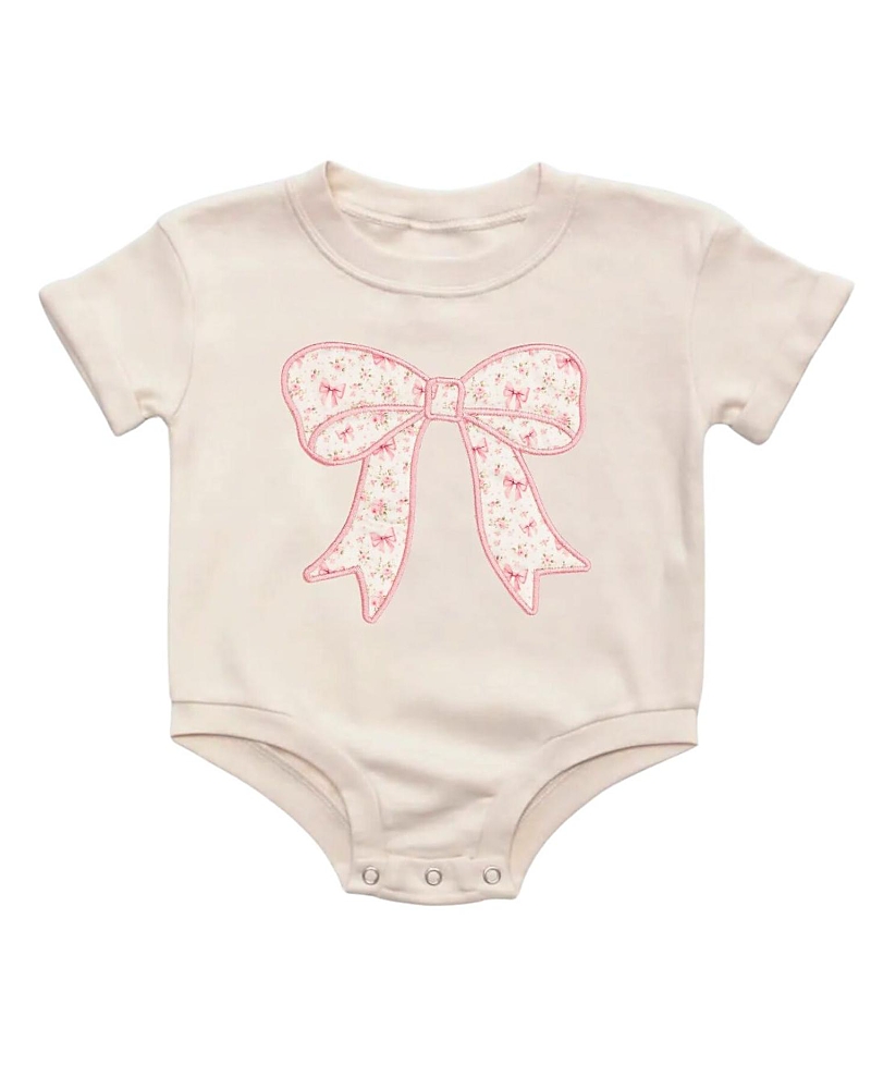 Sweet Wink Girls' Ditsy Floral Bow Patch Short Sleeve Romper - Baby