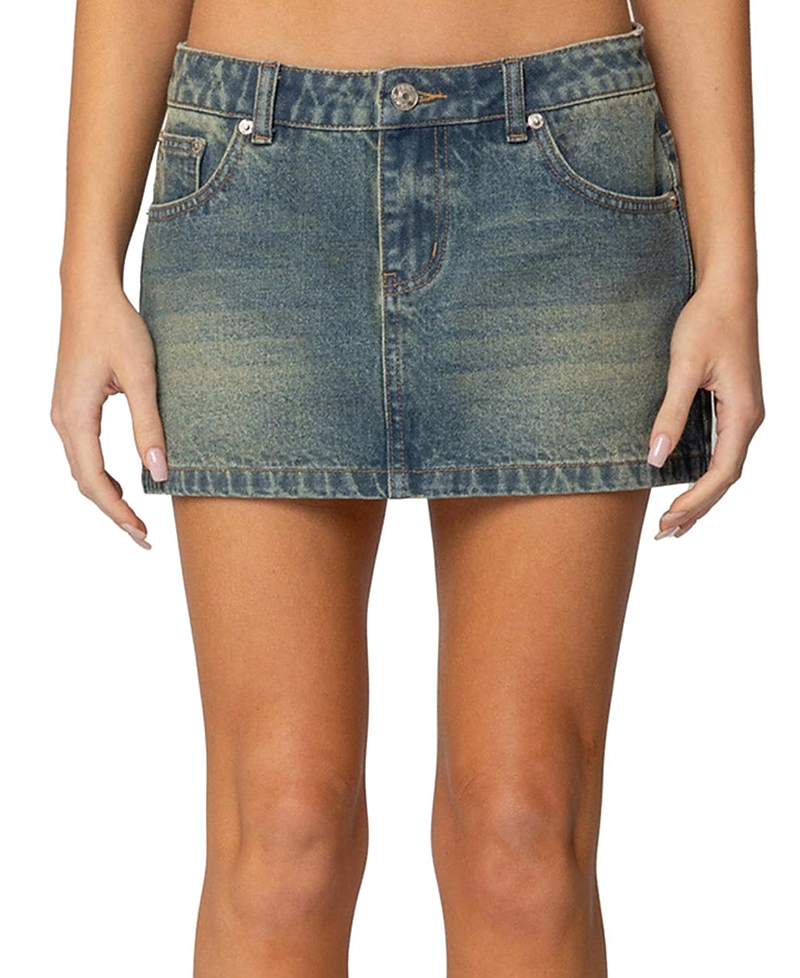 Edikted Tristan Washed Denim Mini Skirt In Blue-vintage-washed
