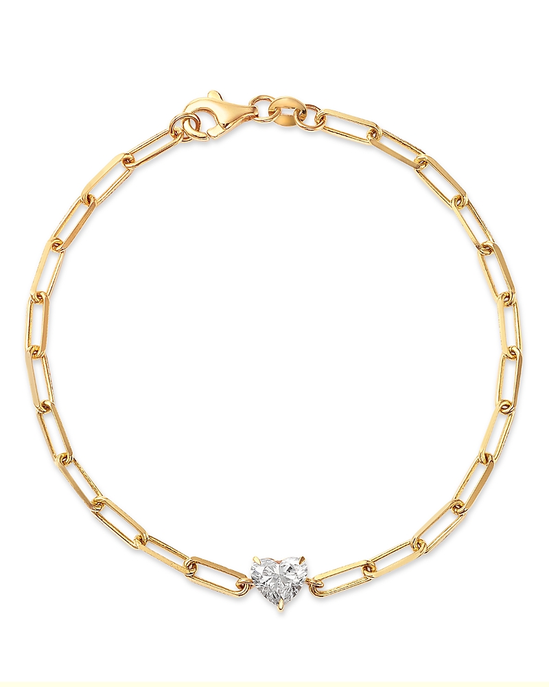 Moon & Meadow Heart Lab Grown Diamond Solitaire Paperclip Bracelet In 14k Yellow Gold, 0.5 Ct. T. W.