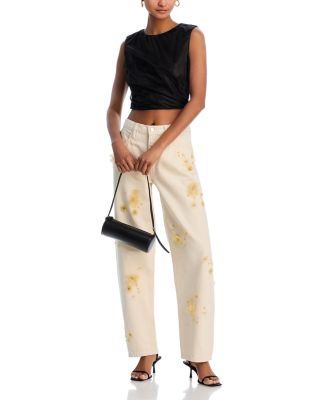 Embellished Low Slung Barrel Jeans in Vanilla Bean