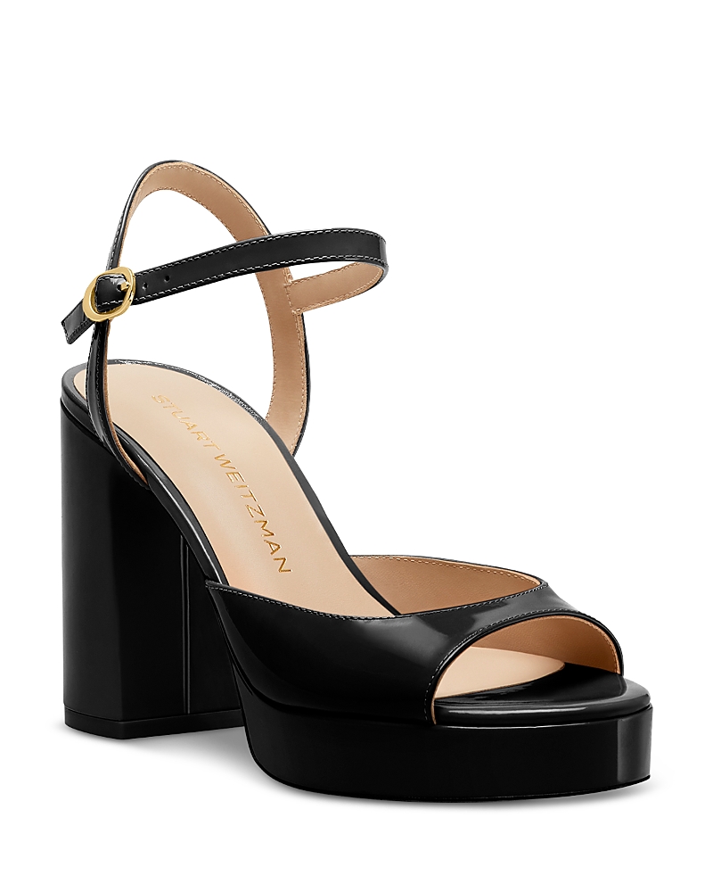 Stuart Weitzman Dayna Ii Leather Platform Sandals In Black