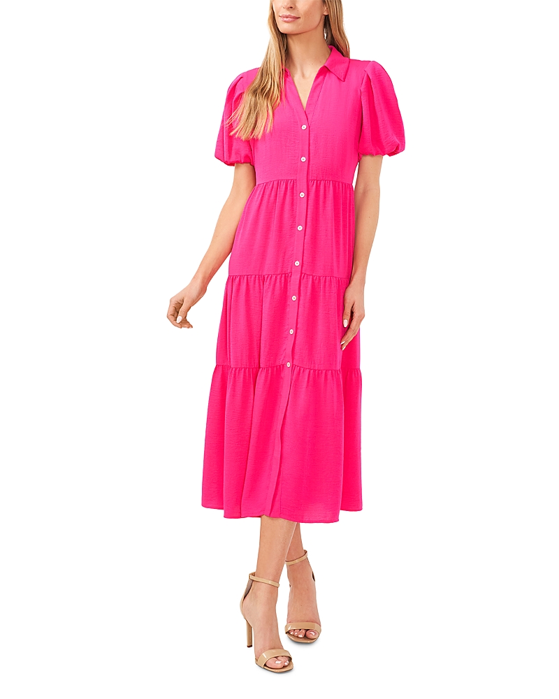 CeCe Short Sleeve Tiered Maxi Shirt Dress