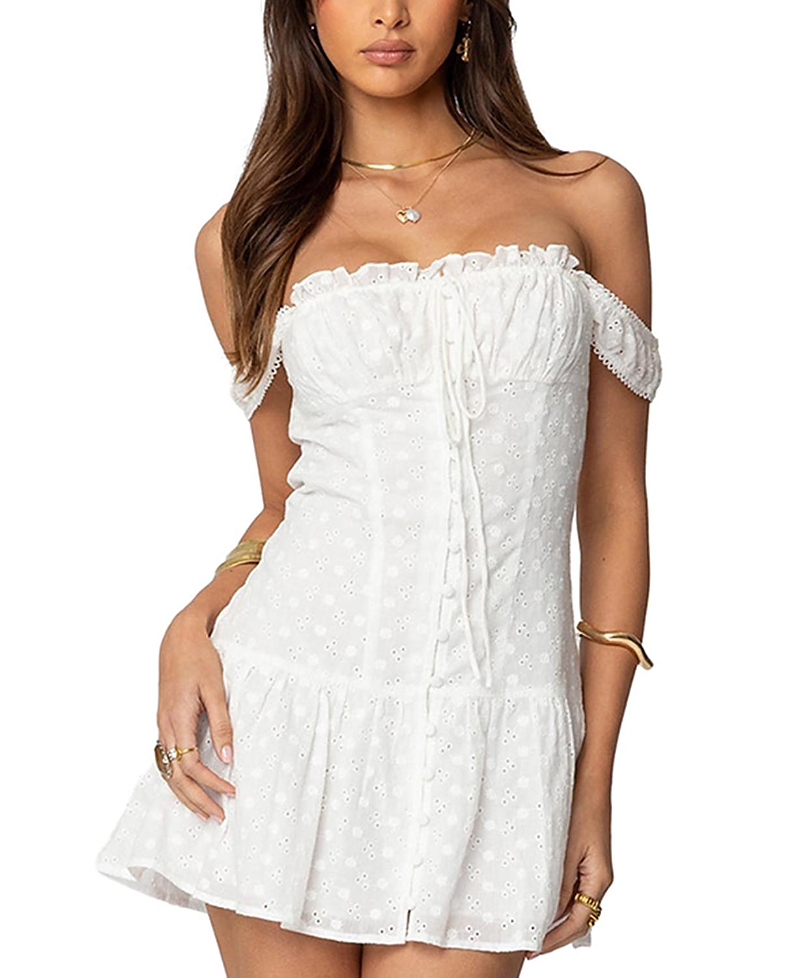 EDIKTED JILL EYELET DROP WAIST MINI DRESS