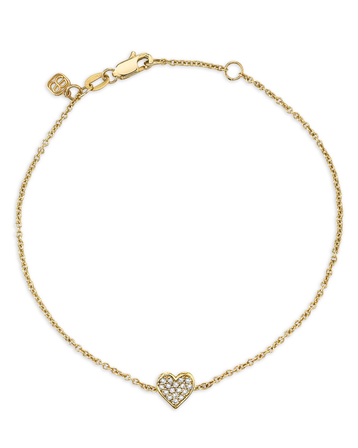 14K Yellow Gold Diamond Pavé Heart Chain Link Bracelet