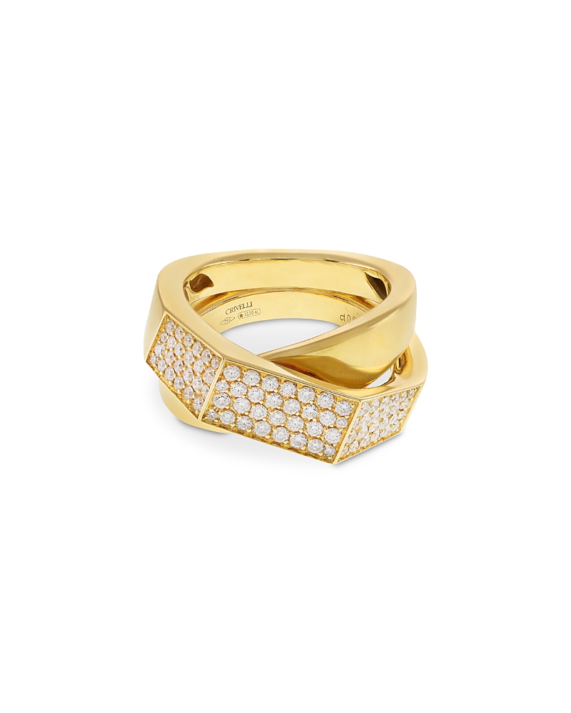 Crivelli 18K Yellow Gold Like Collection Faceted Diamond Pave Ring, 0.68 tcw