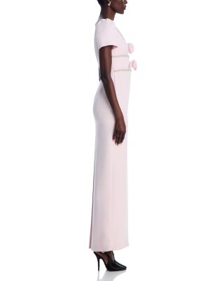 Self-Portrait Pink Crepe Crystal Trim Maxi Dress