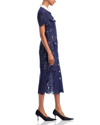 Navy Lace Contrast Collar Midi Dress
