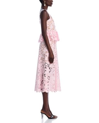 Pink Lace Peplum Midi Dress