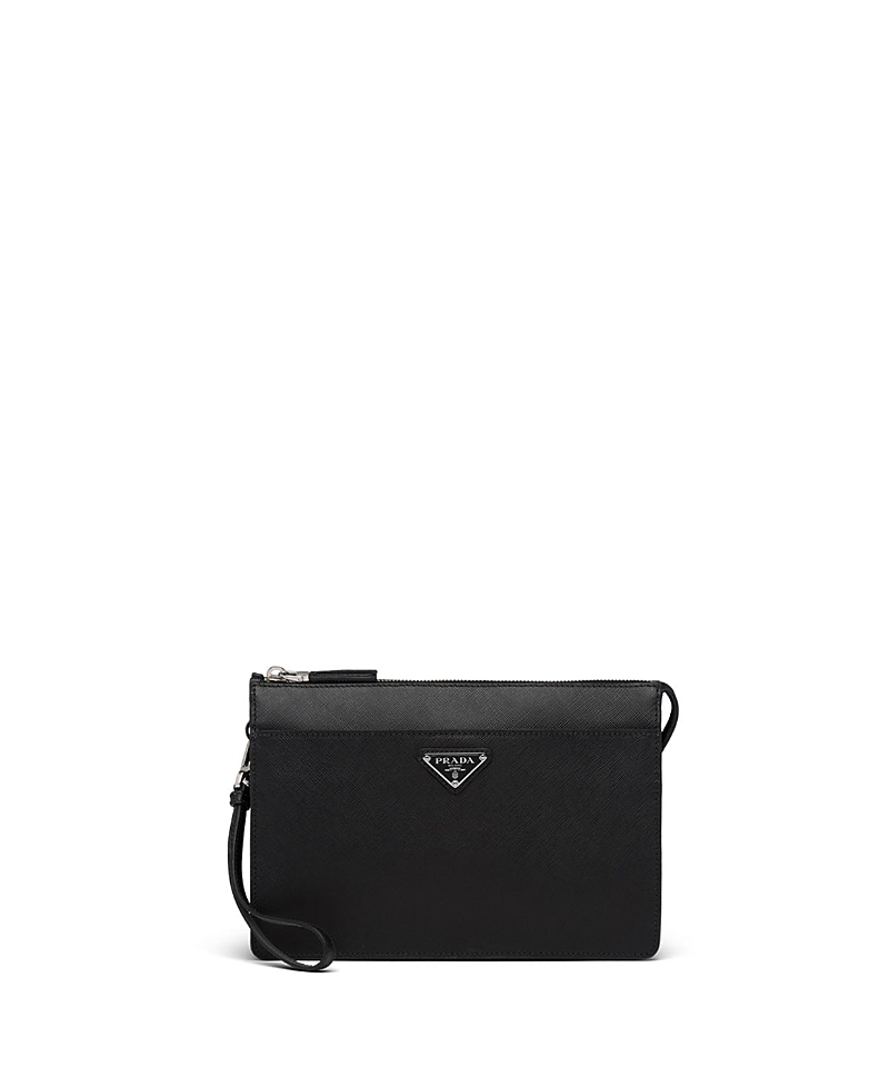 Prada Saffiano Leather Pouch In Black