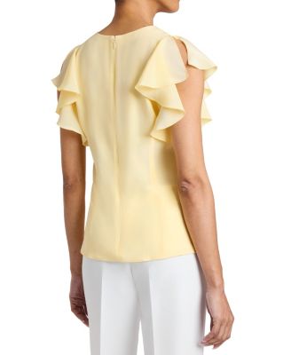 Ella Silk Flutter Sleeve Buttoned Blouse with Waist Panel